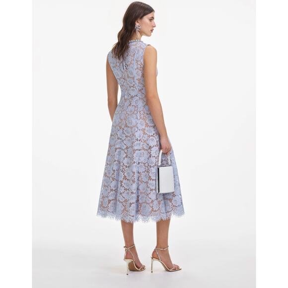 Self-Portrait Blue Fine Lace Pearl Midi Dress - Picture 3 of 14